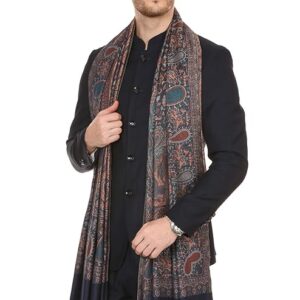 pashtush mens fine soft ethnic stole stole, jamawar design, faux pashmina